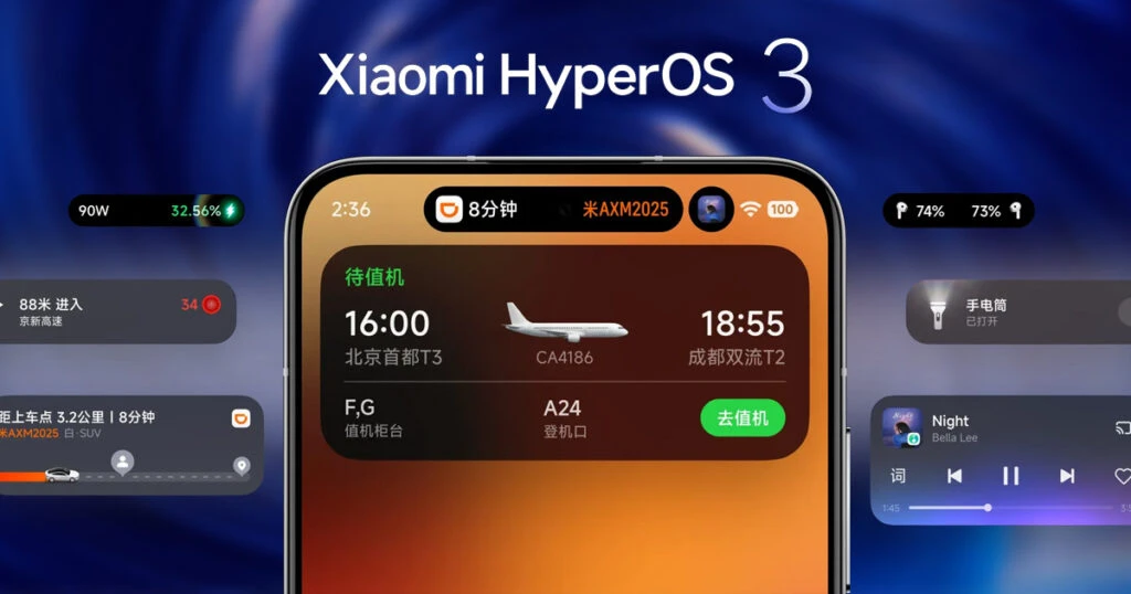 Logo HyperOS 3 terbaru milik Xiaomi dengan desain modern, berwarna biru-putih minimalis yang melambangkan kecepatan, efisiensi, dan integrasi AI.