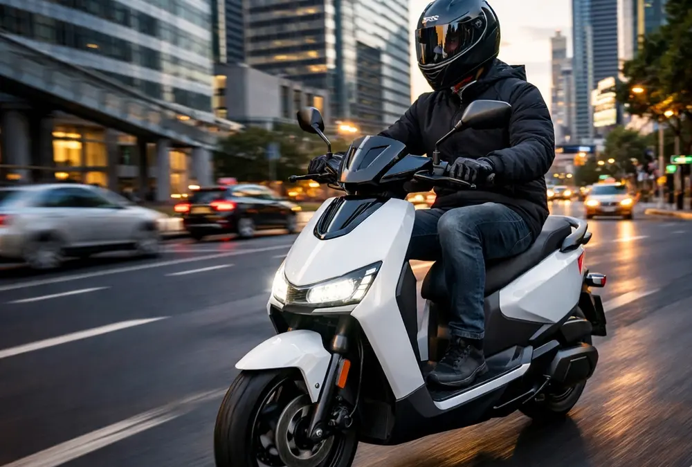 Motor listrik paling populer di Indonesia saat ini melaju di jalanan perkotaan dengan desain modern dan futuristik