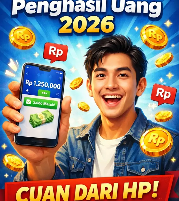 aplikasi penghasil uang 2026 di smartphone dengan tampilan saldo bertambah dan koin digital