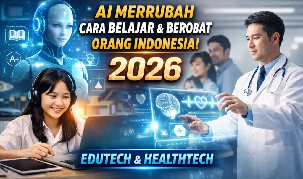 Ilustrasi penggunaan AI dalam pendidikan dan kesehatan digital di Indonesia tahun 2026