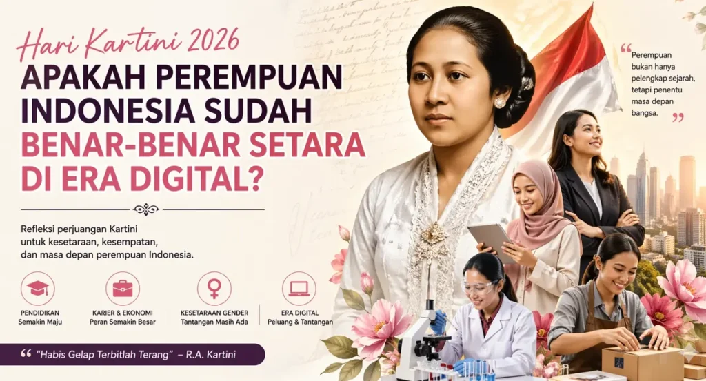 Ilustrasi Hari Kartini 2026 menampilkan perempuan Indonesia modern dalam berbagai profesi di era digital sebagai simbol kesetaraan gender