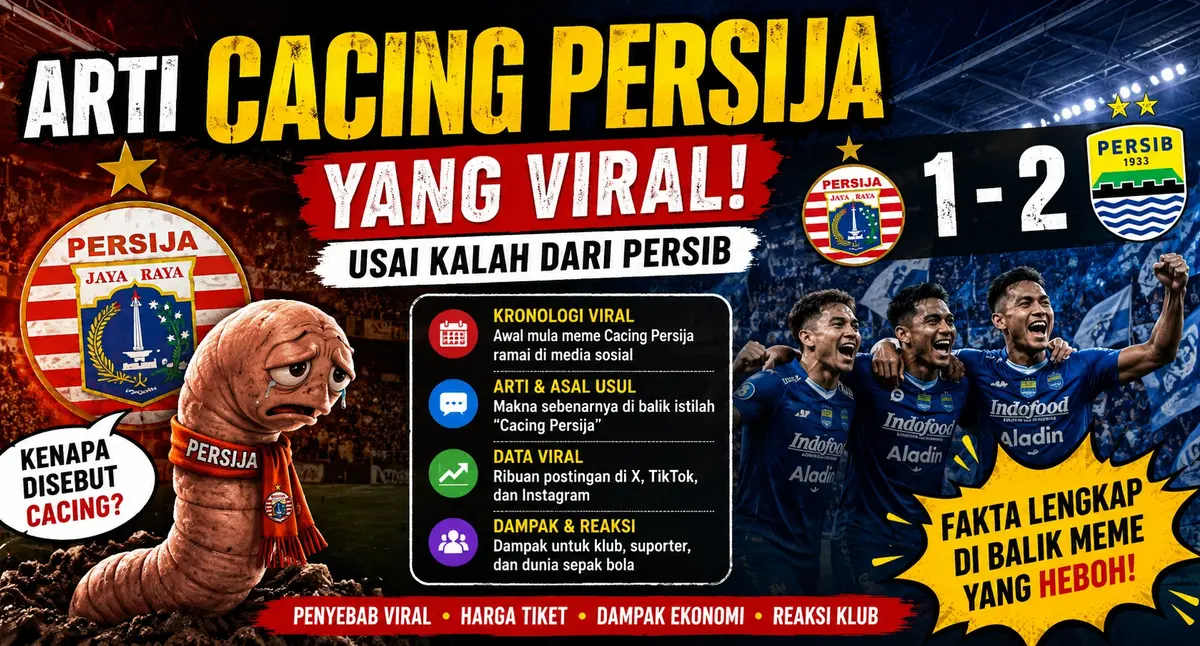 Ilustrasi viral arti Cacing Persija usai kekalahan Persija Jakarta dari Persib Bandung dengan skor 1-2 yang ramai diperbincangkan di media sosial.