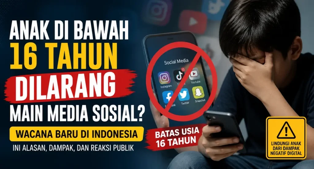 Anak di bawah 16 tahun dilarang main media sosial di Indonesia, ilustrasi larangan penggunaan TikTok, Instagram, dan YouTube untuk remaja