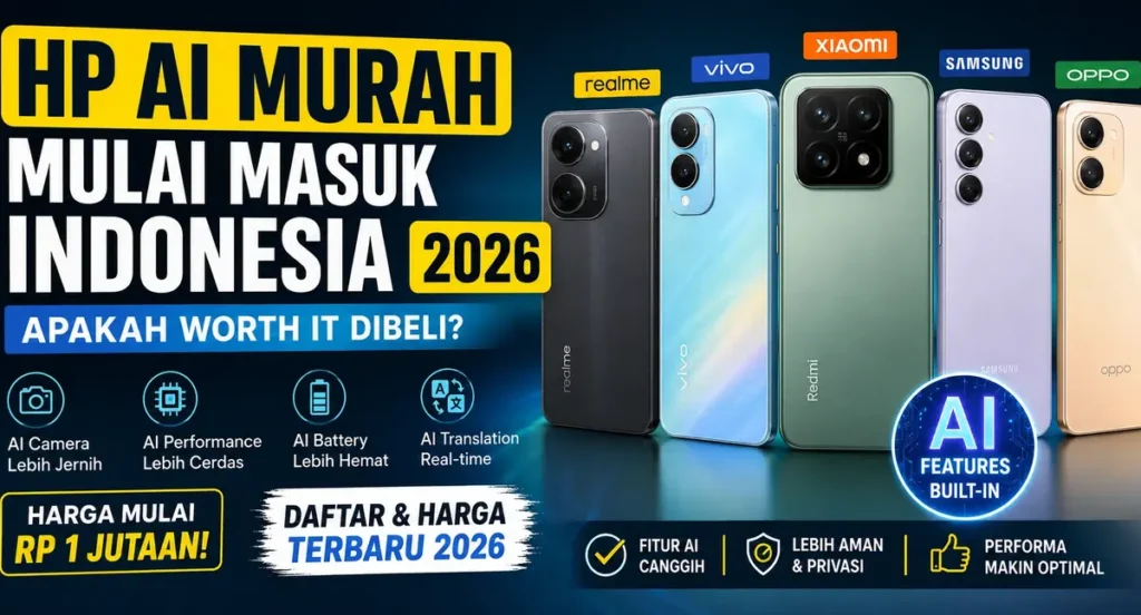 HP AI murah di Indonesia 2026 dengan harga mulai Rp1 jutaan dari Xiaomi, Samsung, OPPO, vivo, dan realme lengkap fitur AI terbaru